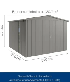 Hörmann Metallgerätehaus Juno JSD14 M-Sk Motiv Modern bodentiefes Fenster mit Doppeltür, ca. B333/H231/T325 cm