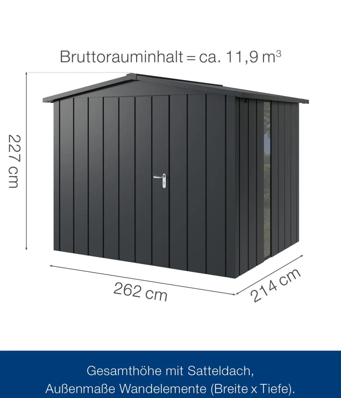 Hörmann Metallgerätehaus Juno JSD9 M-Sk Motiv Modern bodentiefes Fenster, ca. B285/H227/T237 cm