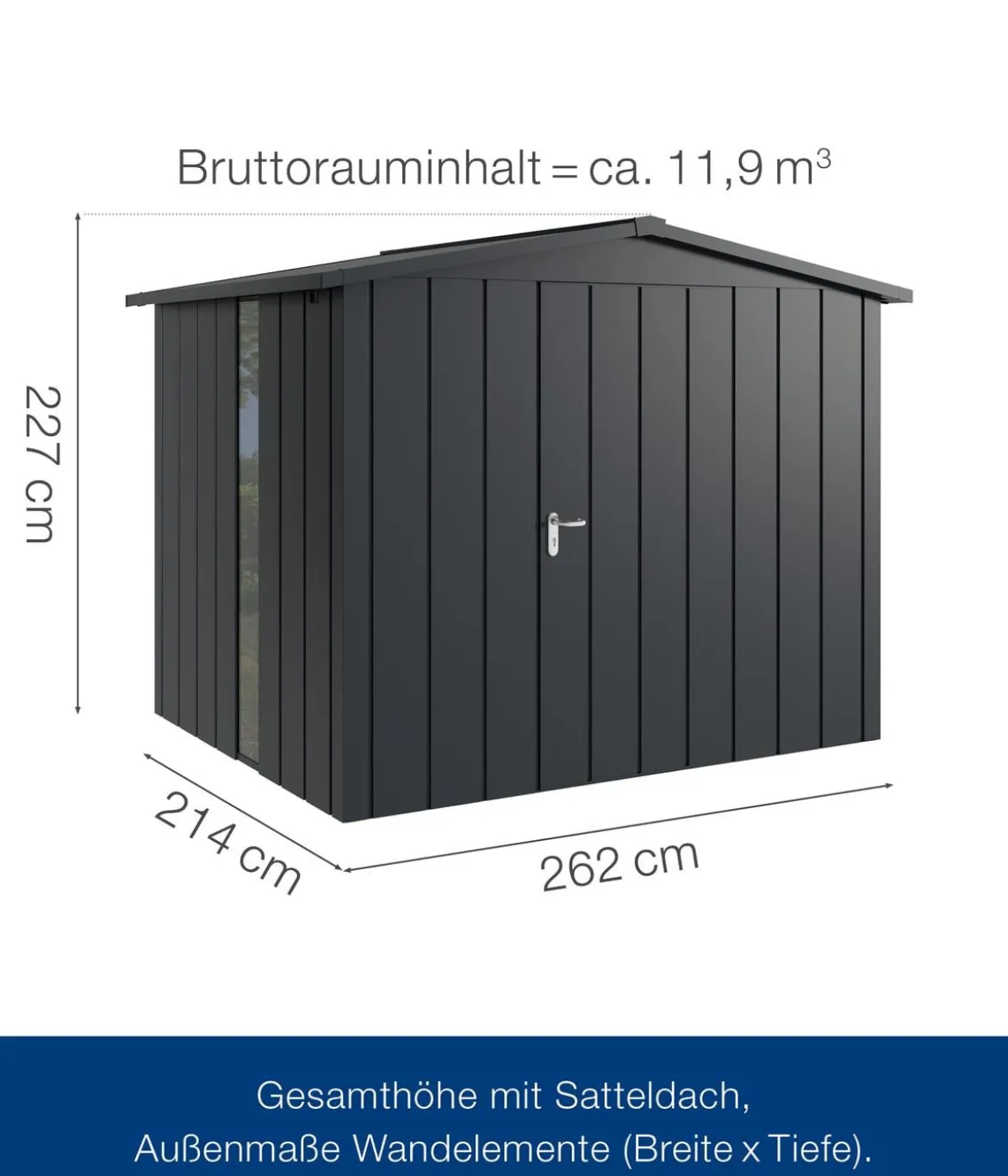 Hörmann Metallgerätehaus Juno JSD9 M-Sk Motiv Modern bodentiefes Fenster, ca. B285/H227/T237 cm