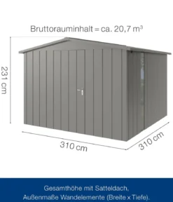 Hörmann Metallgerätehaus Juno JSD14 M-Sk Motiv Modern bodentiefes Fenster, ca. B333/H231/T325 cm