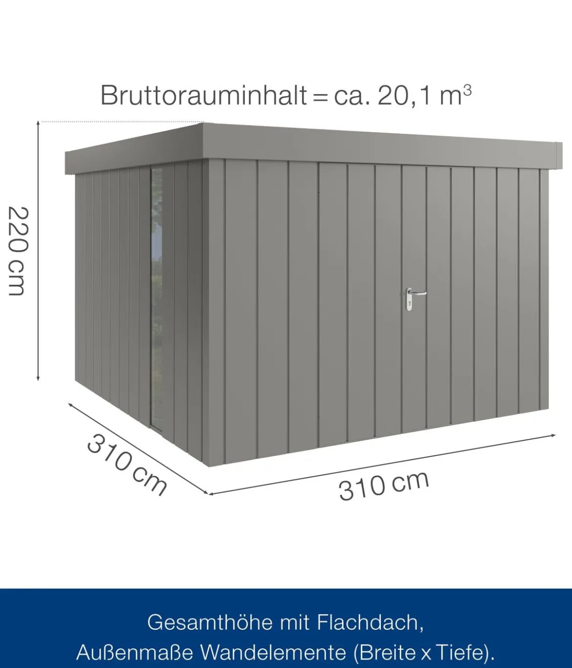Hörmann Metallgerätehaus Juno JFD14 M-Sk Motiv Modern bodentiefes Fenster mit Doppeltür, ca. B325/H222/T325 cm
