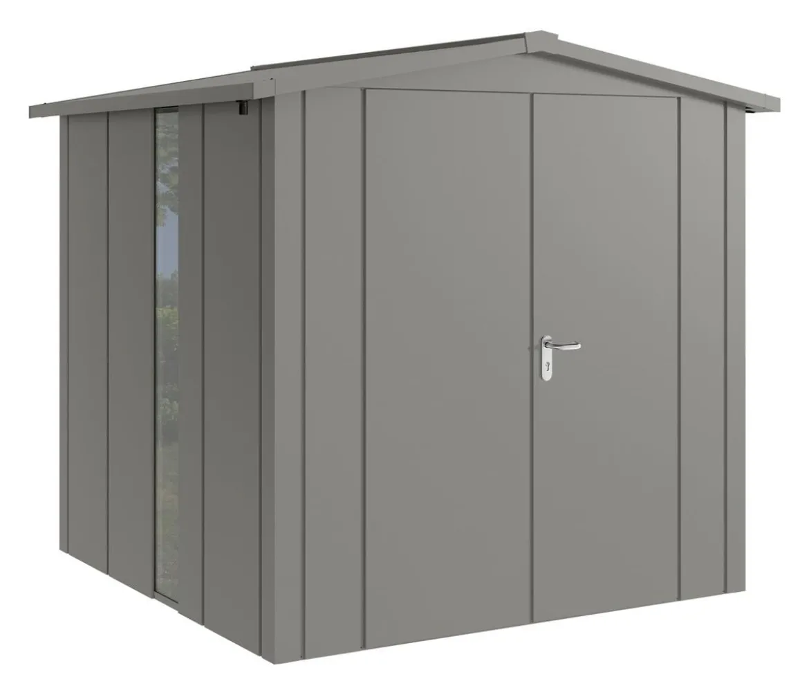 Hörmann Metallgerätehaus Juno JSD5 L-Sk Motiv Design bodentiefes Fenster mit Doppeltür, ca. B237/H223/T229 cm