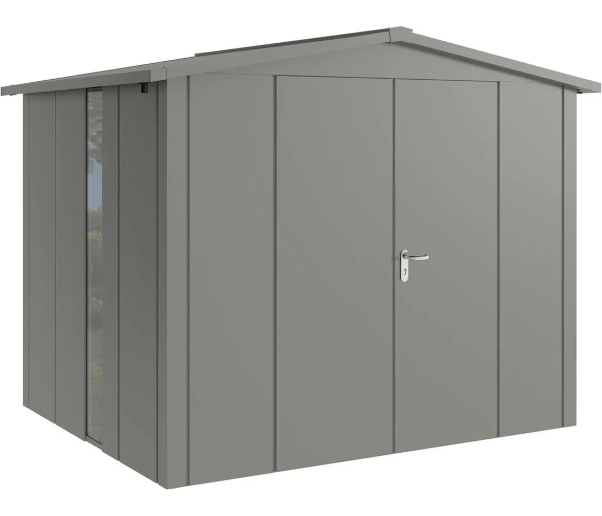 Hörmann Metallgerätehaus Juno JSD9 L-Sk Motiv Design bodentiefes Fenster mit Doppeltür, ca. B285/H227/T237 cm