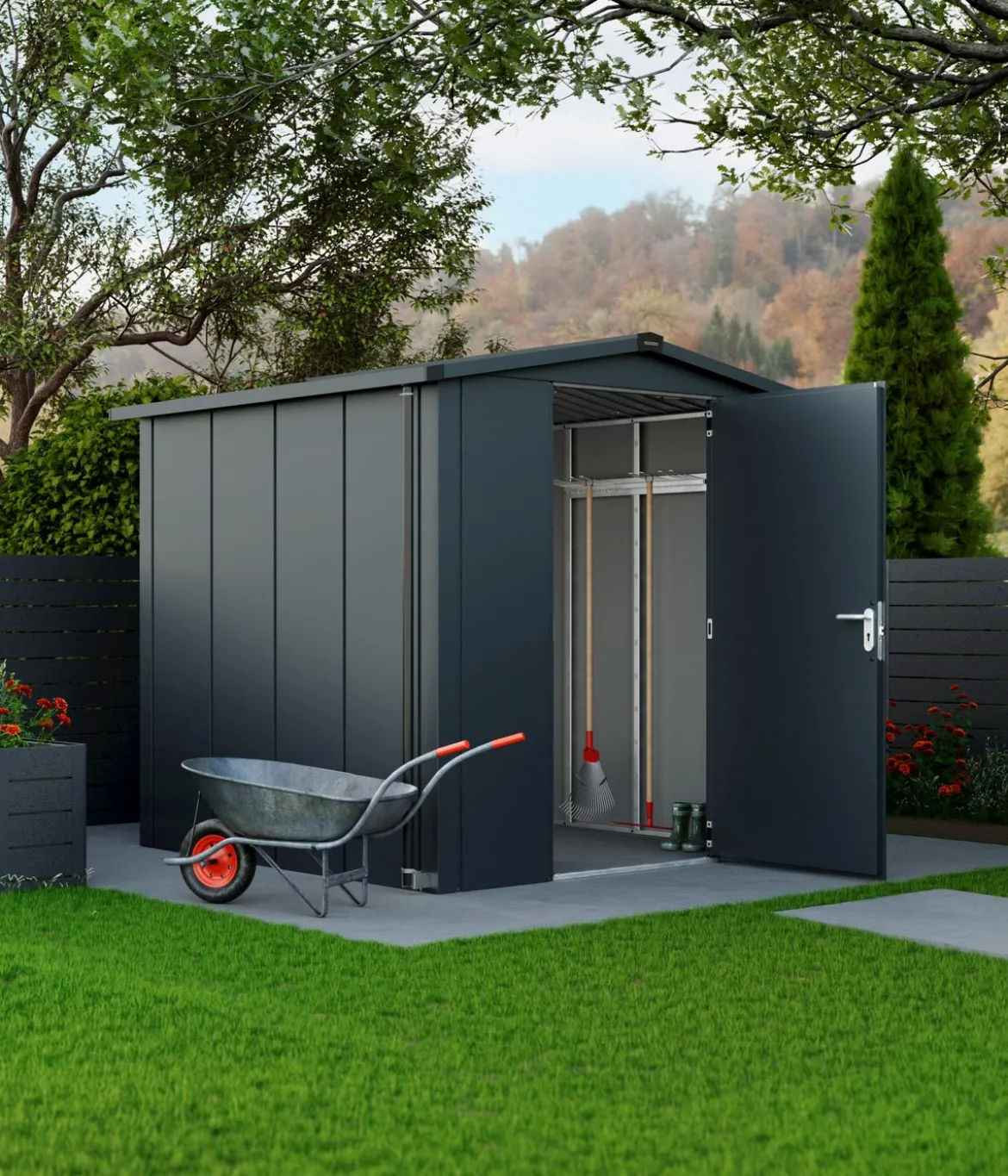 Hörmann Metallgerätehaus Juno JSD5 L-Sk Motiv Design, ca. B237/H223/T229 cm