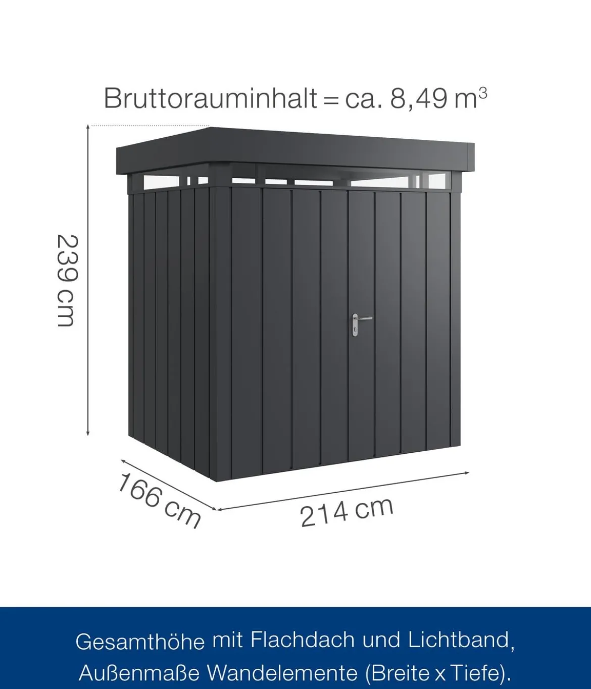 Hörmann Metallgerätehaus Juno mit Lichtband & Doppeltür JFD4 2116 M-Sk, ca. B229/H239/T181 cm