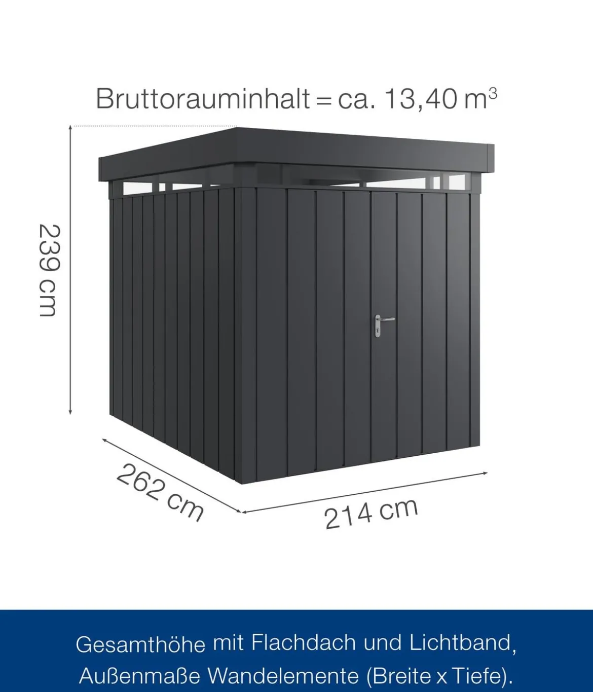 Hörmann Metallgerätehaus Juno mit Lichtband & Doppeltür JFD6 2126 M-Sk, ca. B229/H239/T277 cm