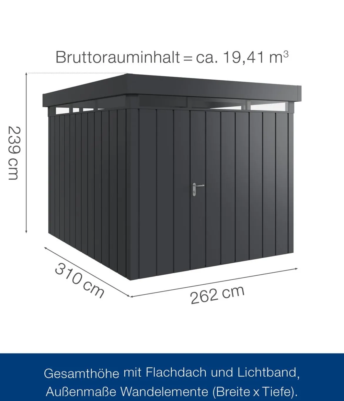 Hörmann Metallgerätehaus Juno mit Lichtband JFD11 M-Sk, ca. B277/H239/T325 cm