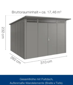 Hörmann Metallgerätehaus Juno JPD13 L-Sk Motiv Design mit Doppeltür, ca. B325/H232/T310 cm