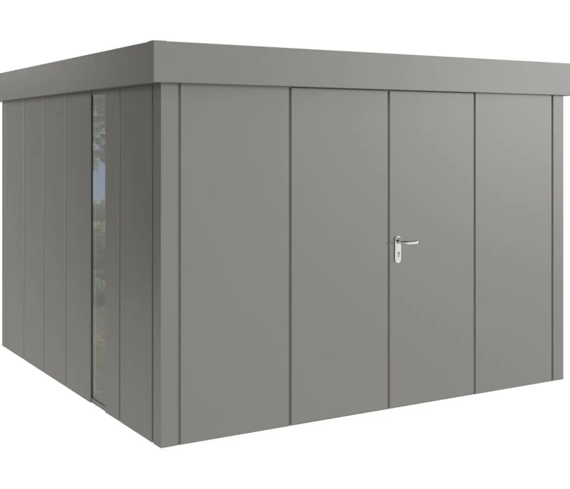Hörmann Metallgerätehaus Juno JFD14 L-Sk Motiv Design bodentiefes Fenster mit Doppeltür, ca. B325/H222/T325 cm