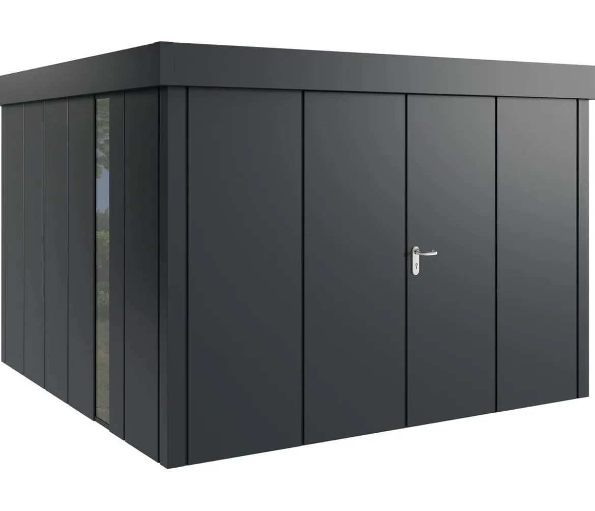 Hörmann Metallgerätehaus Juno JFD14 L-Sk Motiv Design bodentiefes Fenster mit Doppeltür, ca. B325/H222/T325 cm