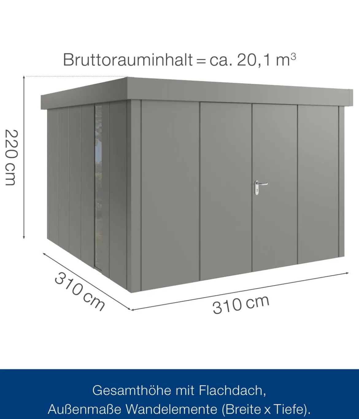 Hörmann Metallgerätehaus Juno JFD14 L-Sk Motiv Design bodentiefes Fenster mit Doppeltür, ca. B325/H222/T325 cm