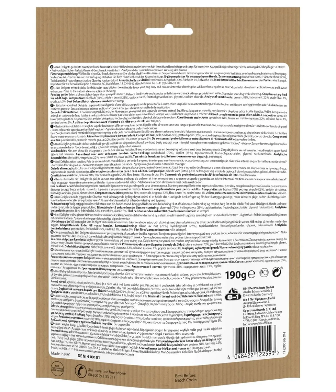 8in1 Hundesnack Delights Chicken Twisted Sticks, 190 g
