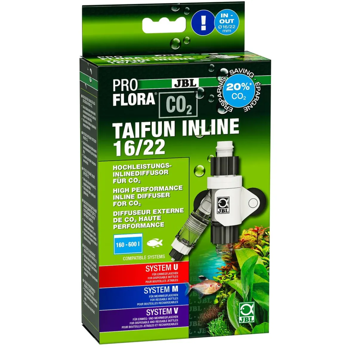 JBL PROFLORA CO2 Diffusor Taifun Inline 16/22, 160-600 l