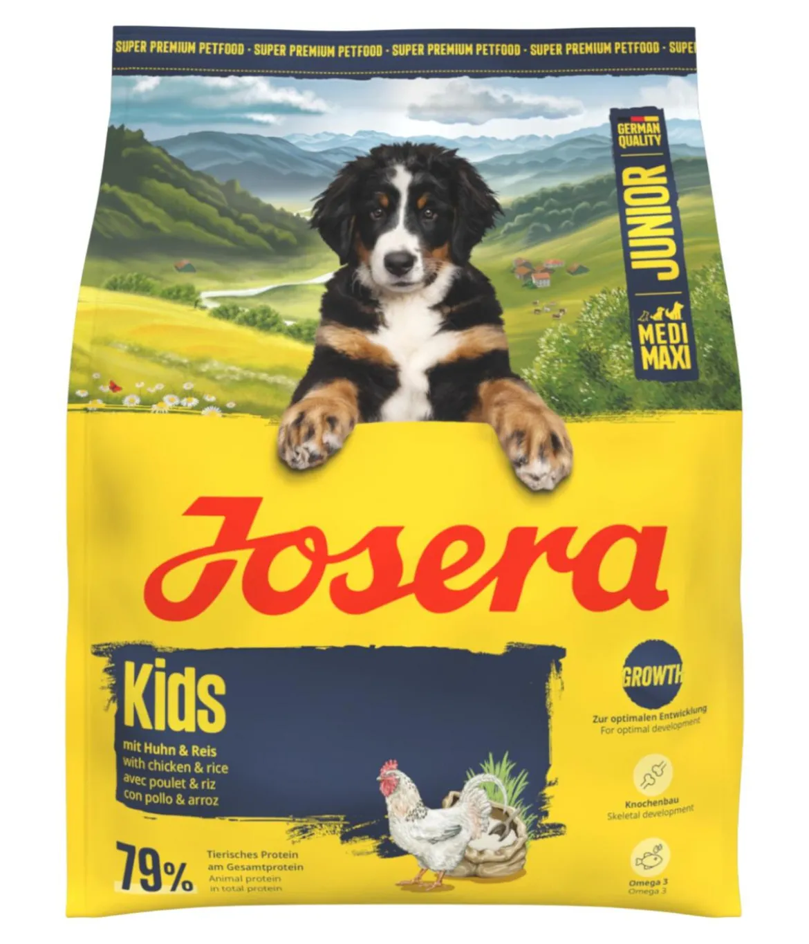 Josera Trockenfutter für Hunde Kids Medi/Maxi Junior, Huhn & Reis
