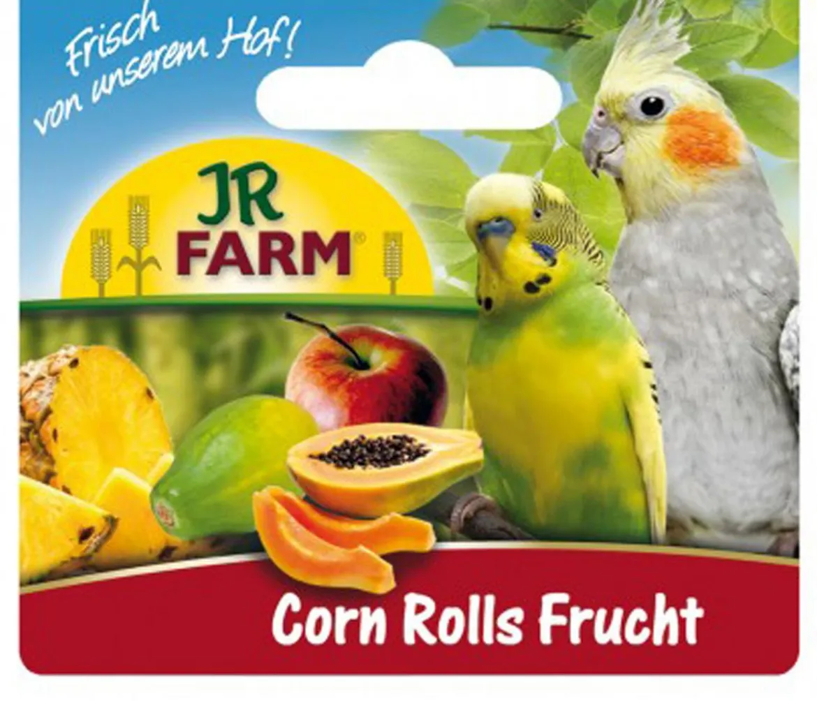 JR FARM Vogelsnack Corn Rolls Frucht mit Halter