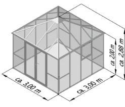 KGT Gewächshaus-Pavillon PaviLux 3 x 3 m ESG/HKP, ca. B300/H288/T300 cm