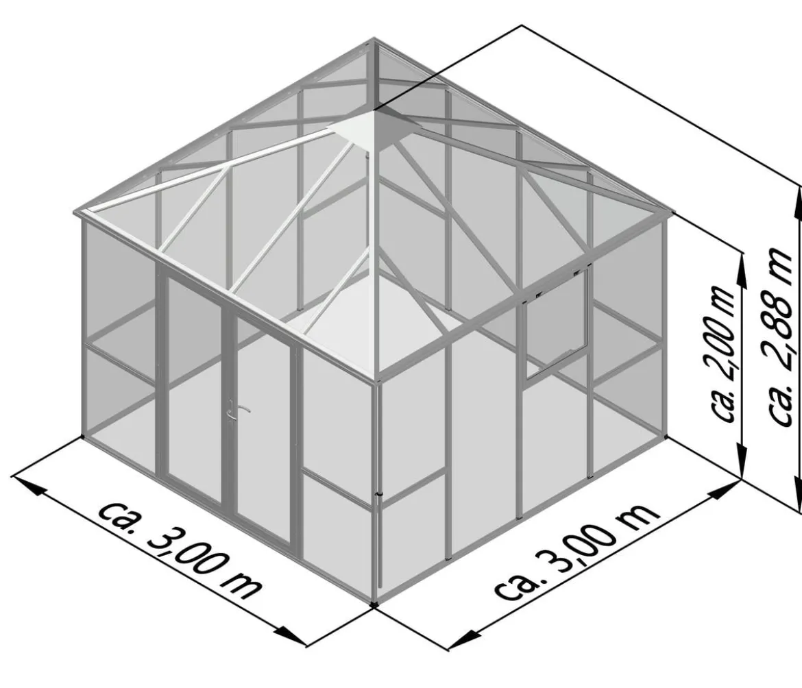 KGT Gewächshaus-Pavillon PaviLux 3 x 3 m ESG/HKP, ca. B300/H288/T300 cm