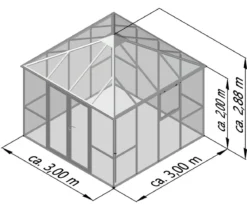 KGT Gewächshaus-Pavillon PaviLux 3 x 3 m ESG, ca. B300/H288/T300 cm