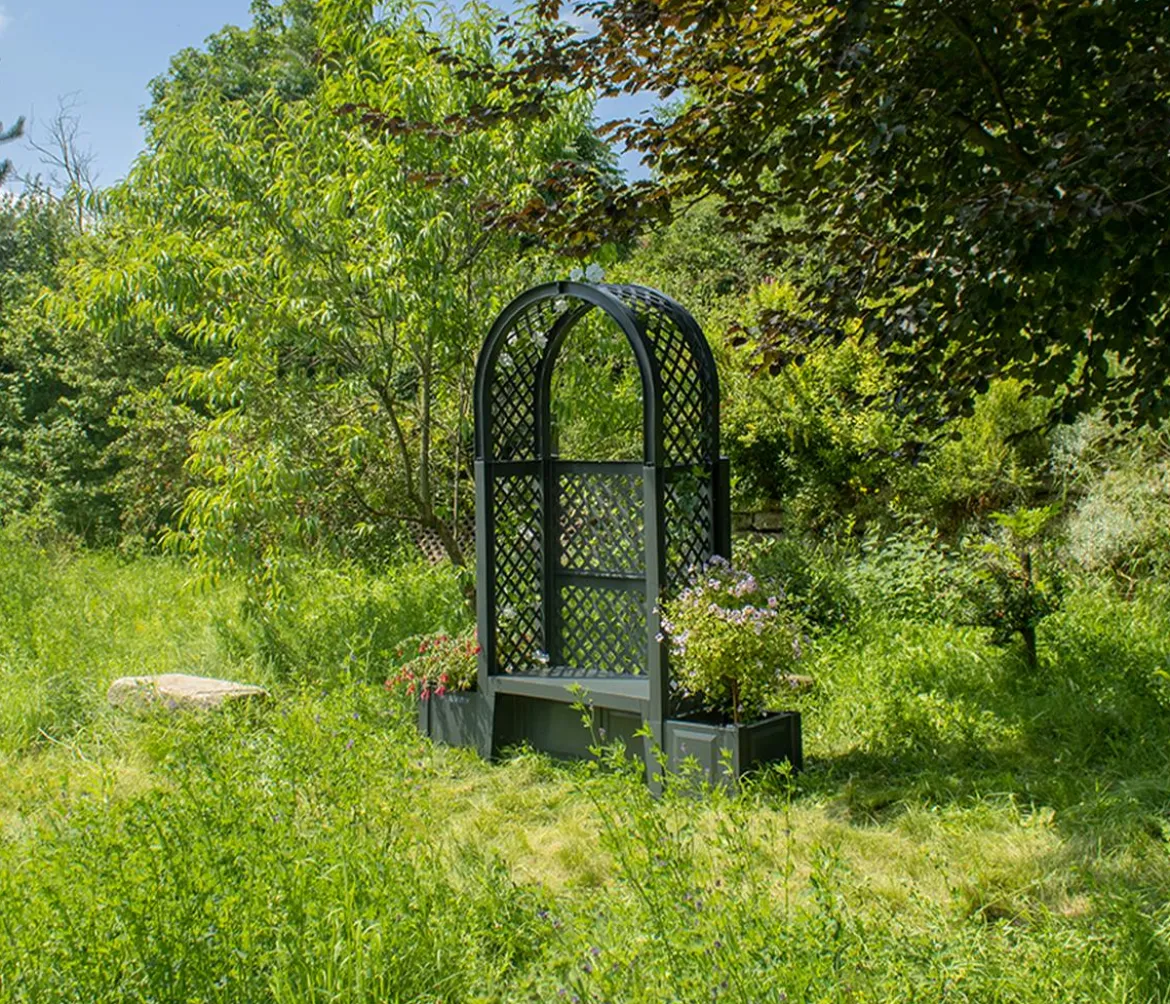 KHW Kunststoff-Gartenbank mit Rosenbogen Amsterdam, ca. B174/H207/T49 cm