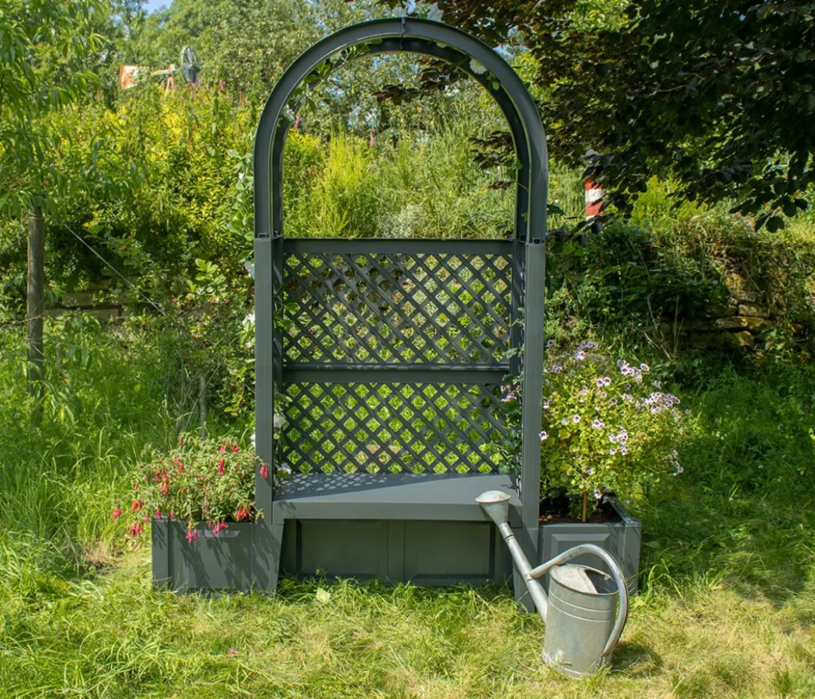 KHW Kunststoff-Gartenbank mit Rosenbogen Amsterdam, ca. B174/H207/T49 cm