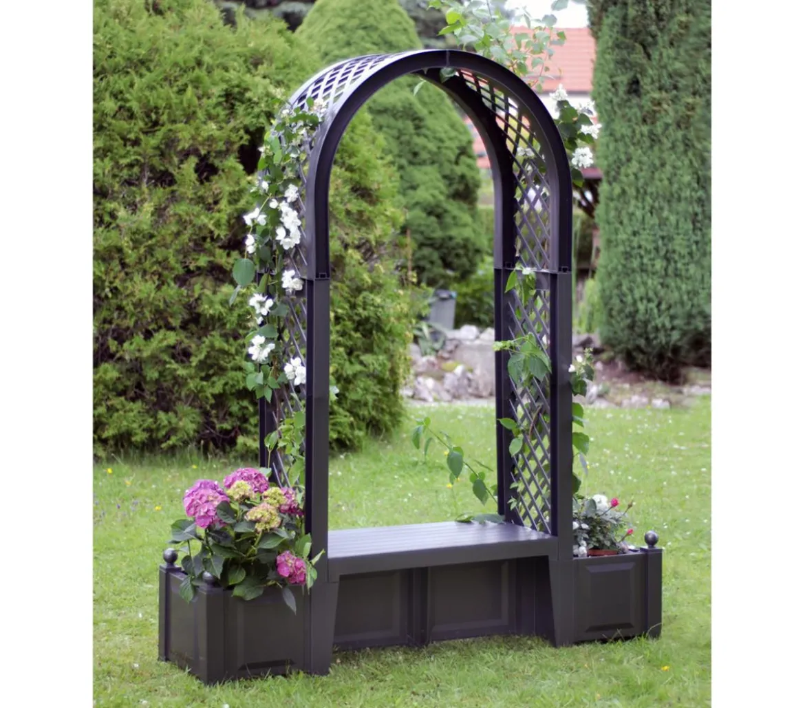 KHW Kunststoff-Gartenbank mit Rosenbogen Brüssel, ca. B174/H207/T49 cm