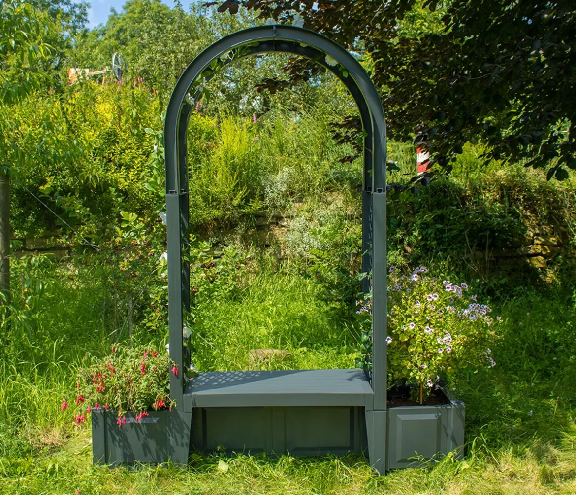 KHW Kunststoff-Gartenbank mit Rosenbogen Brüssel, ca. B174/H207/T49 cm