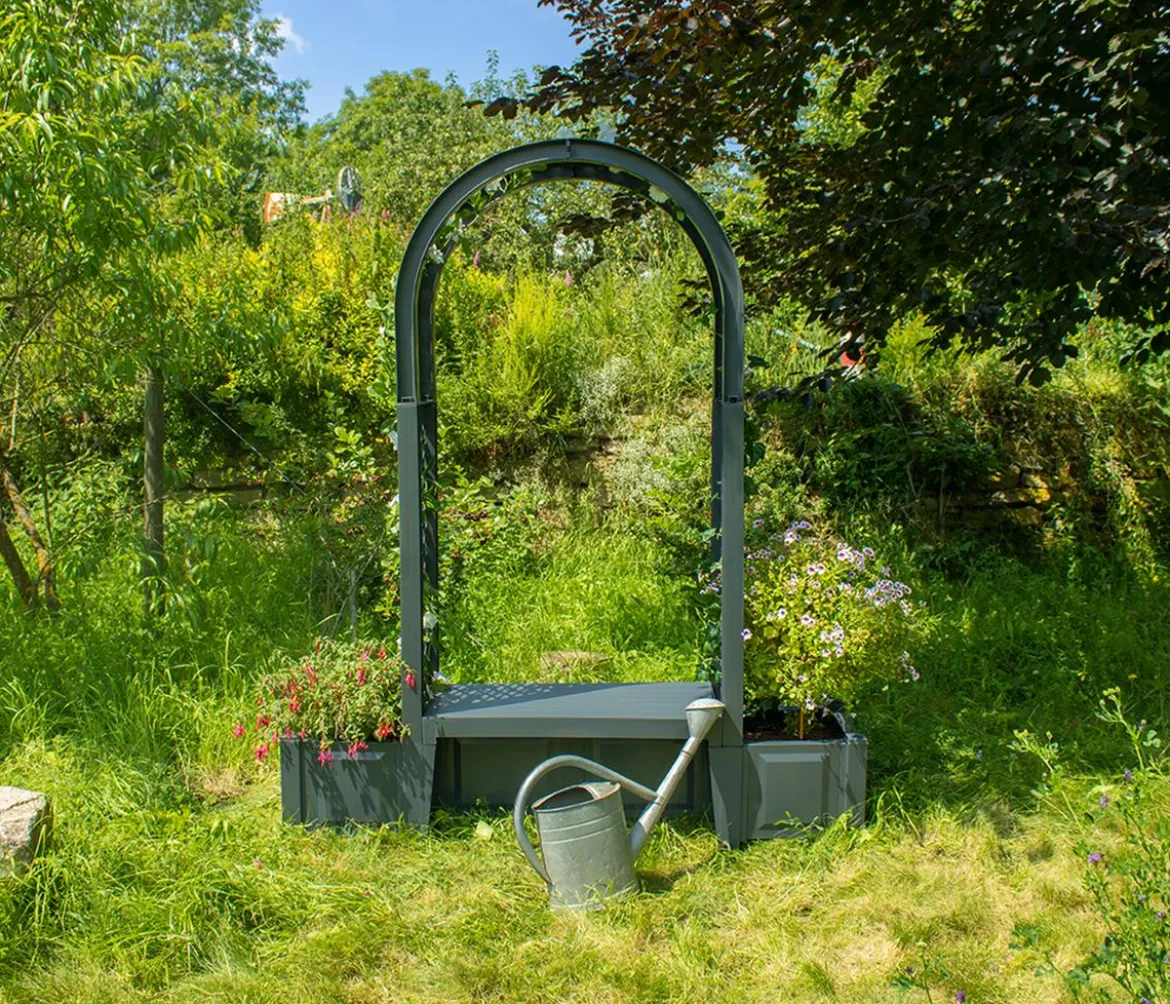 KHW Kunststoff-Gartenbank mit Rosenbogen Brüssel, ca. B174/H207/T49 cm