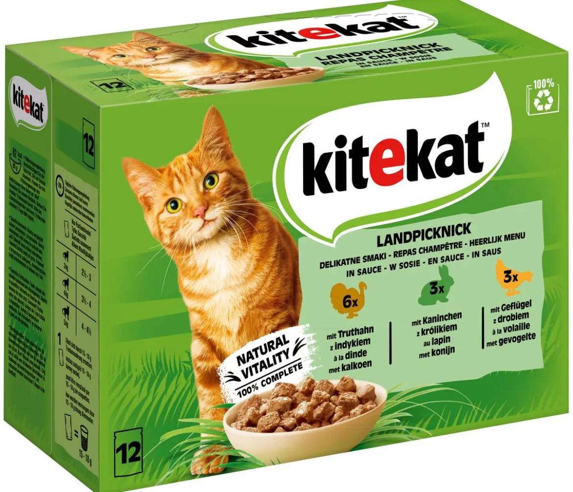 KITEKAT® Nassfutter für Katzen Multipack Landpicknick in Sauce, Adult, 12 x 85 g