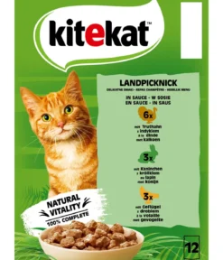 KITEKAT® Nassfutter für Katzen Multipack Landpicknick in Sauce, Adult, 12 x 85 g