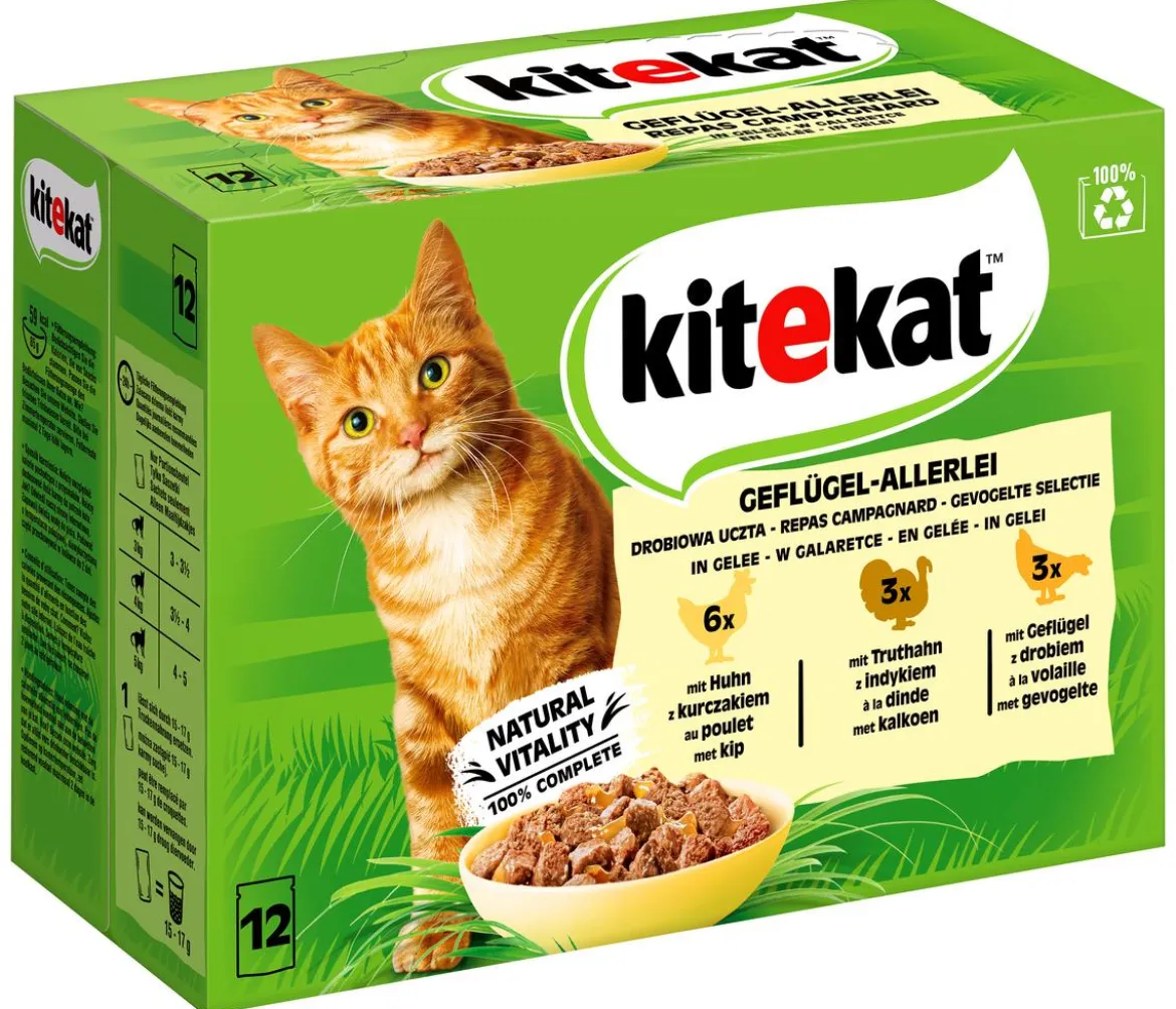 KITEKAT® Nassfutter für Katzen Multipack Geflügel-Allerlei in Gelee, Adult, 12 x 85 g