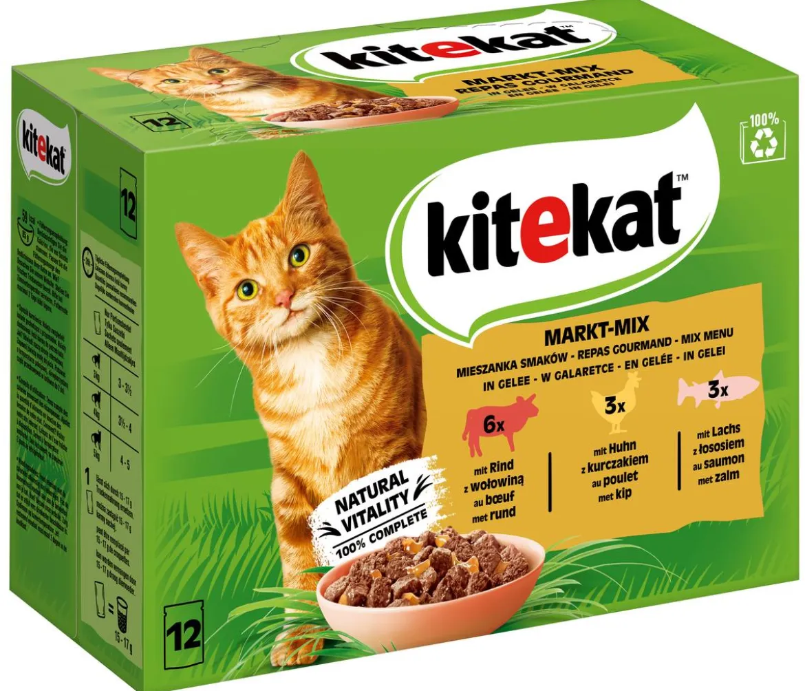 KITEKAT® Nassfutter für Katzen Multipack Markt-Mix in Gelee, Adult, 12 x 85 g