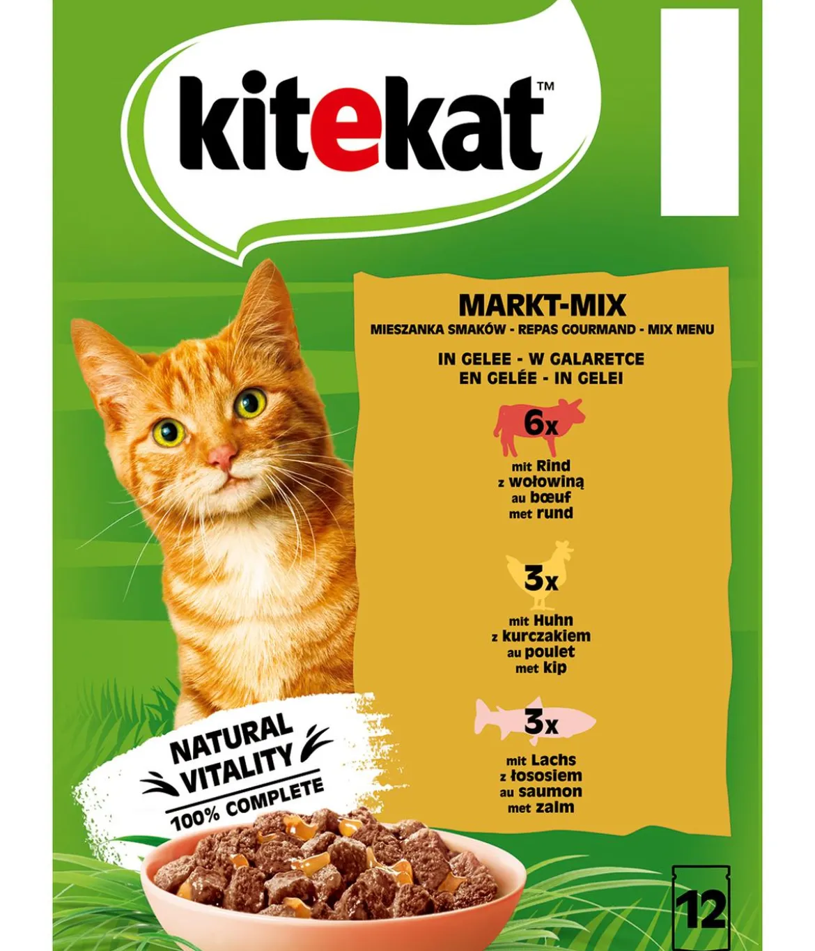 KITEKAT® Nassfutter für Katzen Multipack Markt-Mix in Gelee, Adult, 12 x 85 g
