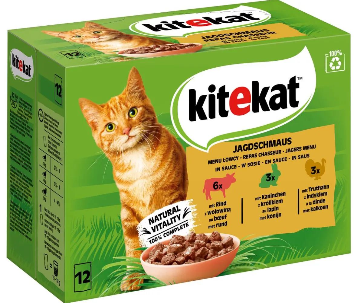 KITEKAT® Nassfutter für Katzen Multipack Jagdschmaus in Sauce, Adult, 12 x 85 g
