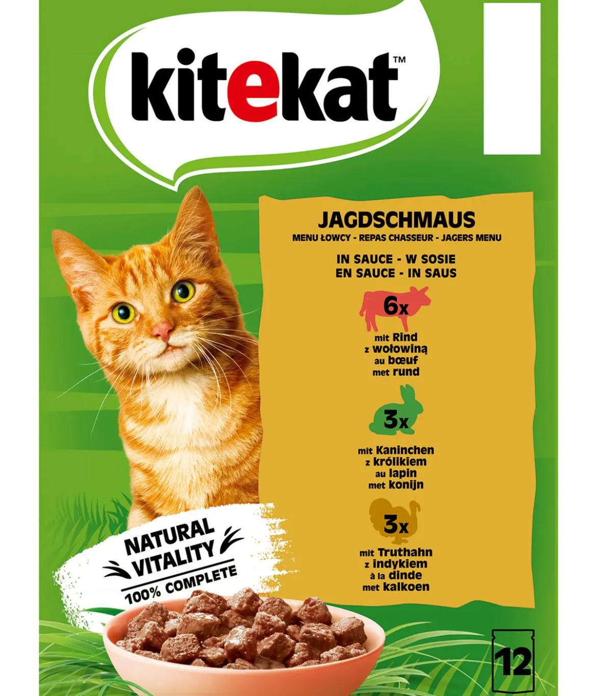 KITEKAT® Nassfutter für Katzen Multipack Jagdschmaus in Sauce, Adult, 12 x 85 g