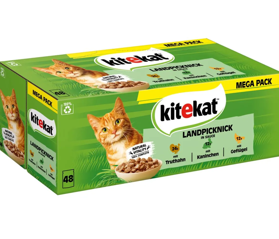 KITEKAT® Nassfutter für Katzen Multipack Landpicknick in Sauce, Adult, 48 x 85 g