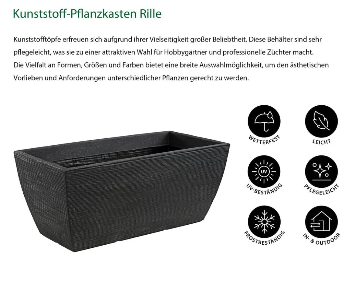 Kunststoff-Pflanzkasten Rille, ca. B80/H34/T40 cm, anthrazit