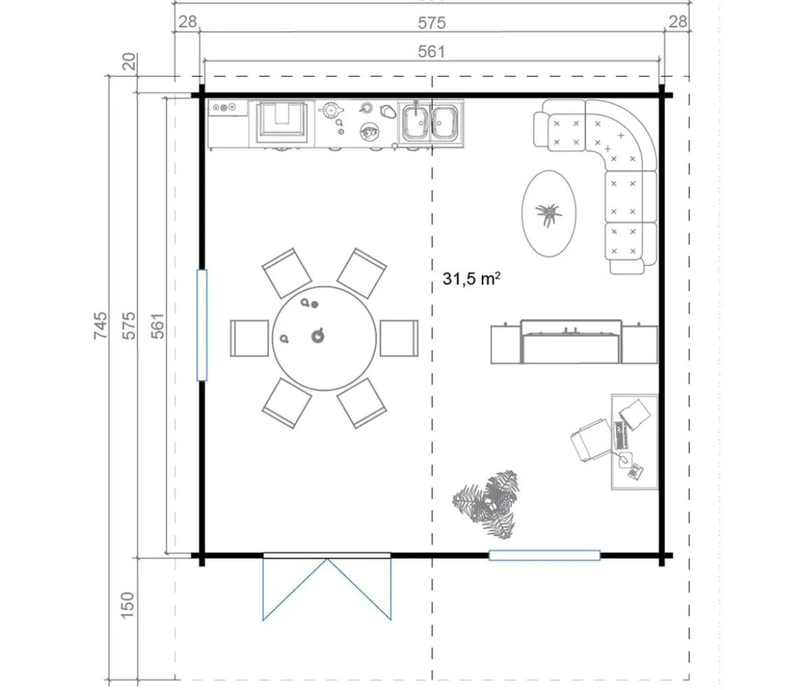 Lasita Maja Blockbohlenhaus Zanzibar, ca. B635/H306/T745 cm