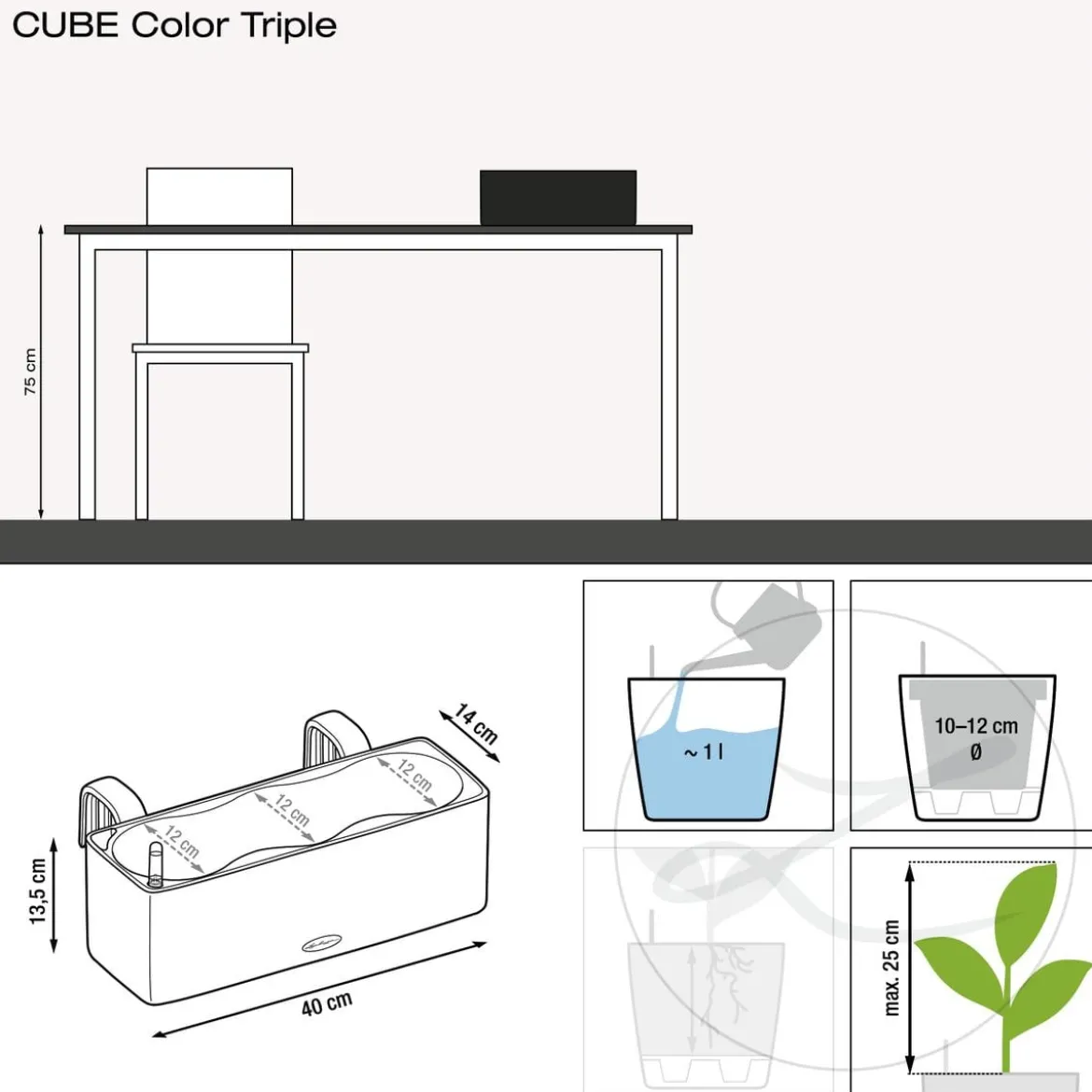 LECHUZA® BALCONISSIMA Color, All-in-One-Set, ca. B40/H14/T14 cm