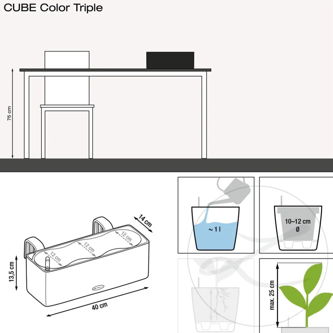 LECHUZA® BALCONISSIMA Color, All-in-One-Set, ca. B40/H14/T14 cm