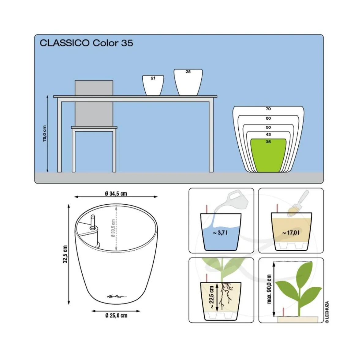 LECHUZA® CLASSICO Color, All-in-One-Set