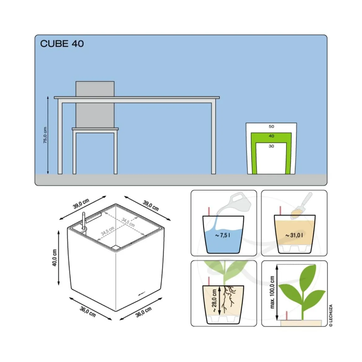 LECHUZA® CUBE, All-in-One Set