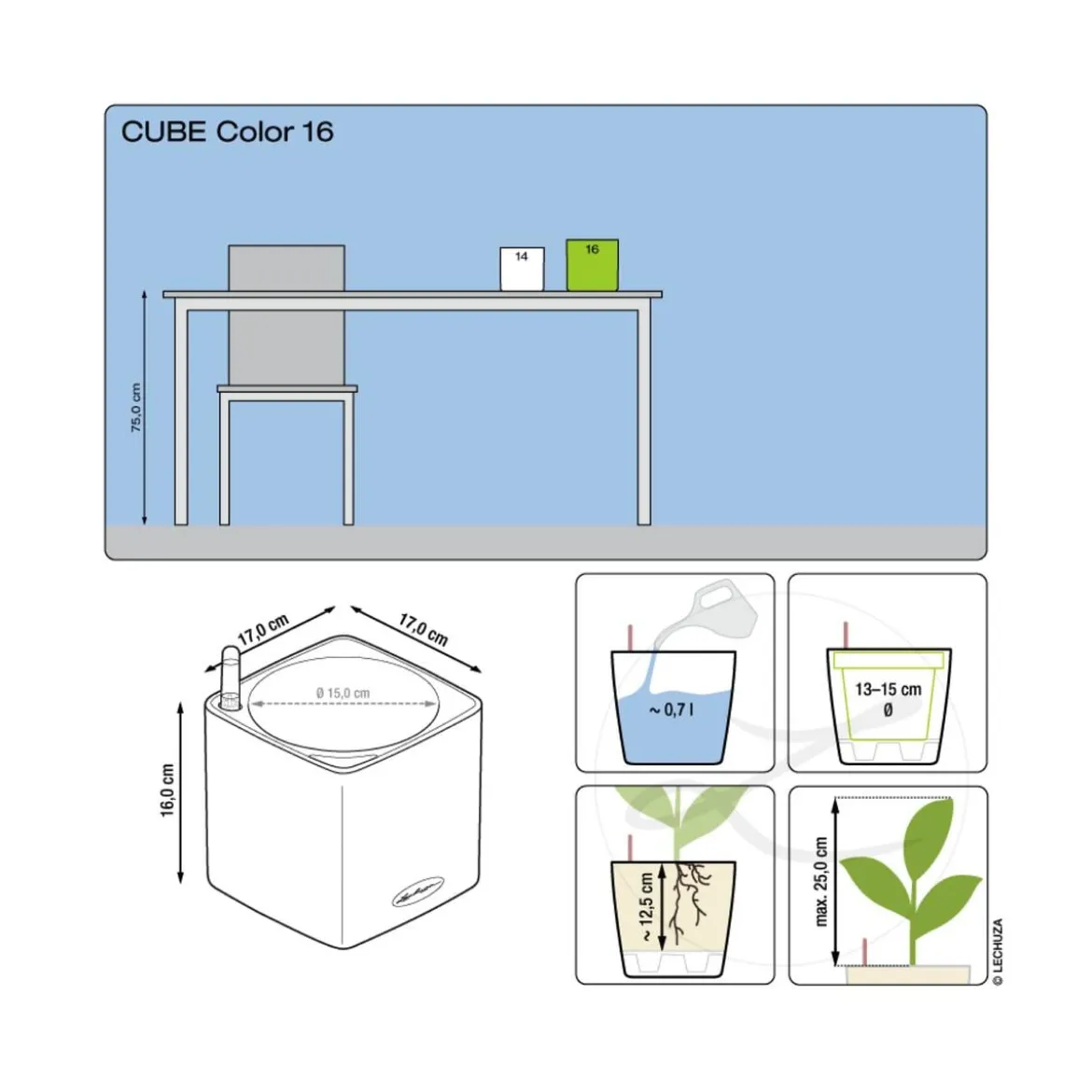 LECHUZA® CUBE Color, All-in-One Set