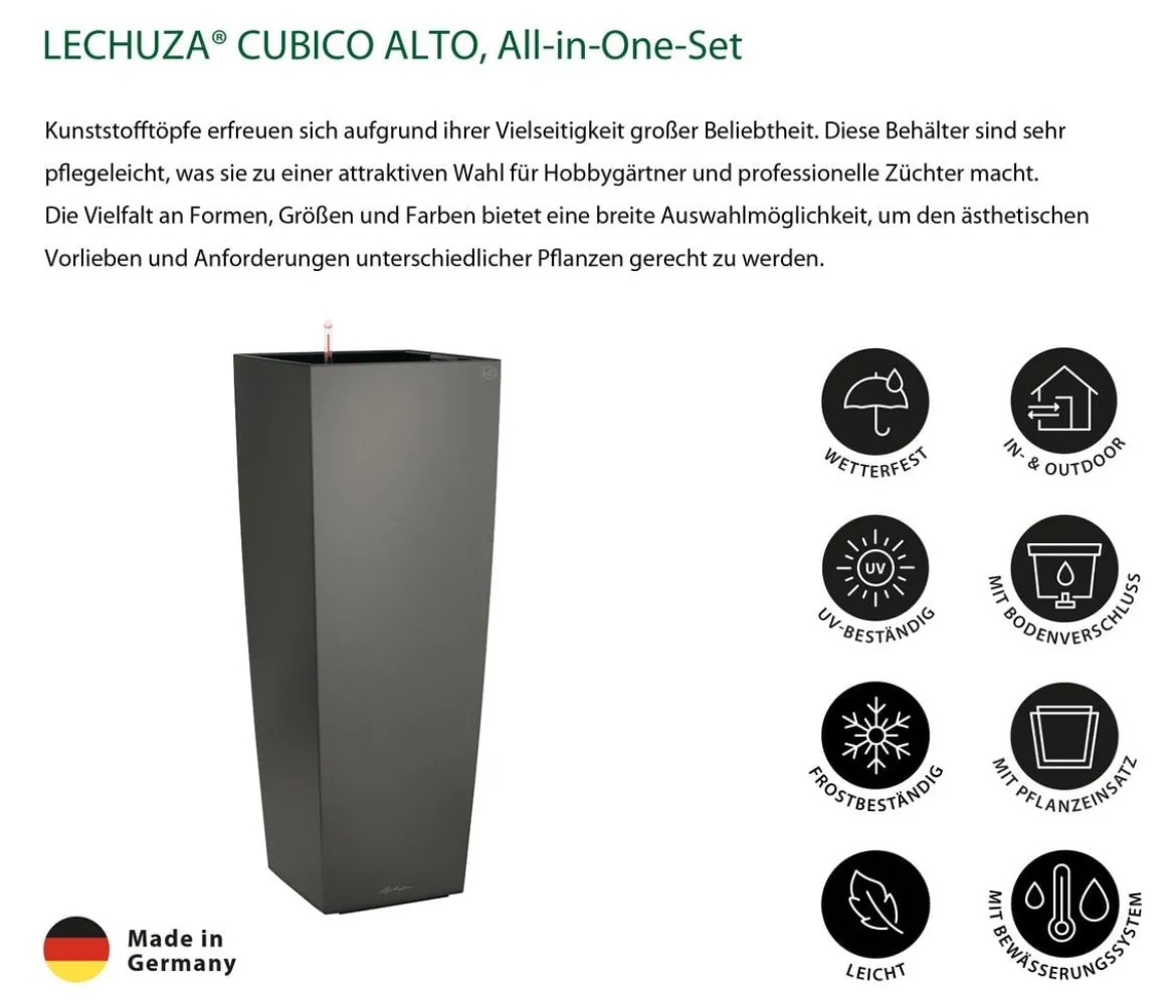 LECHUZA® CUBICO ALTO, All-in-One-Set, ca. B40/H105/T40 cm