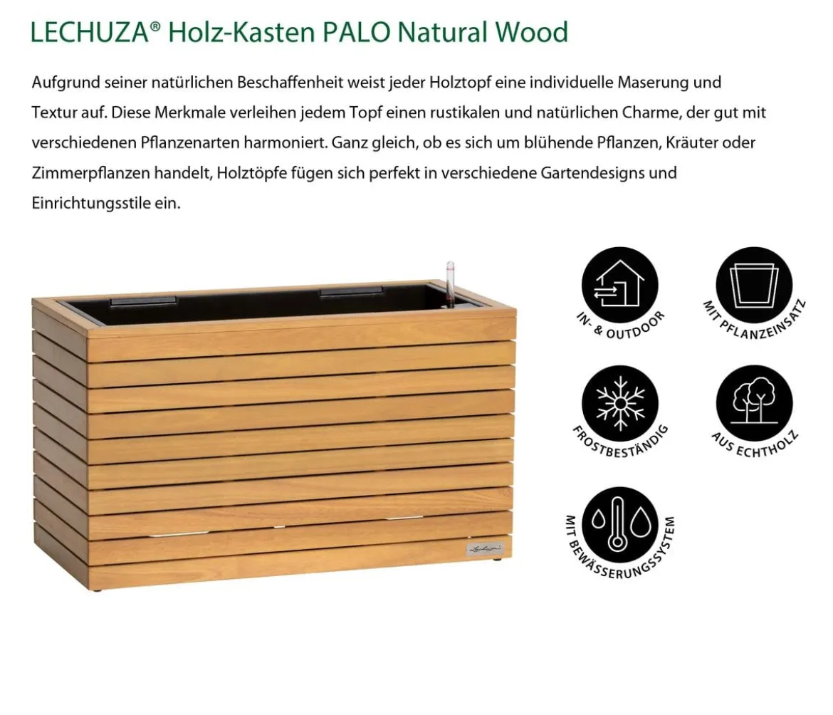 LECHUZA® Holz-Kasten PALO Natural Wood 80, rechteckig