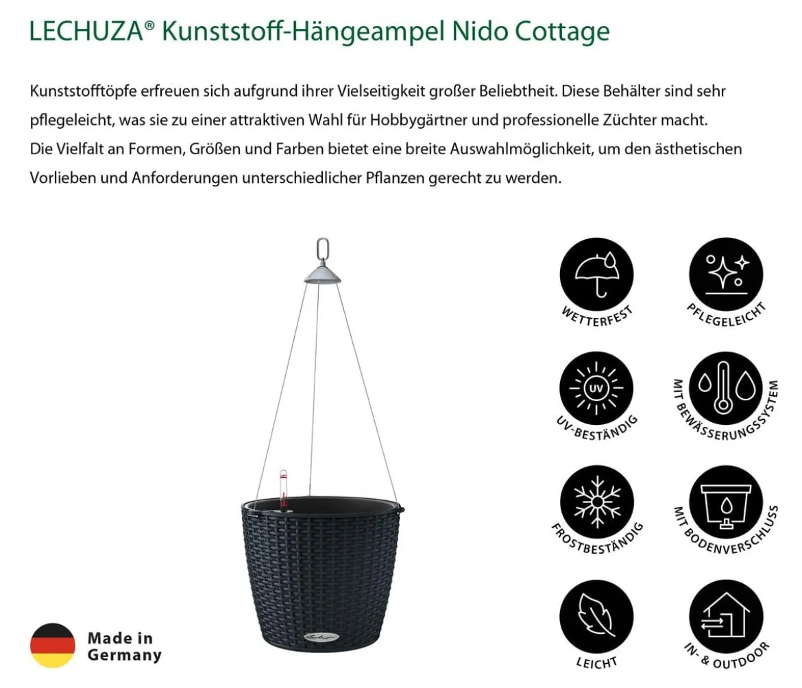 LECHUZA® Kunststoff-Hängeampel Nido Cottage