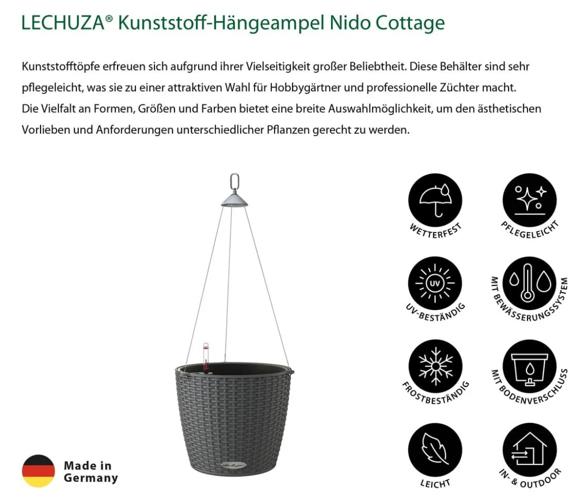 LECHUZA® Kunststoff-Hängeampel Nido Cottage