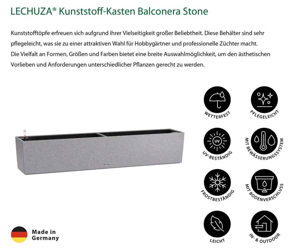 LECHUZA® Kunststoff-Kasten Balconera Stone, rechteckig
