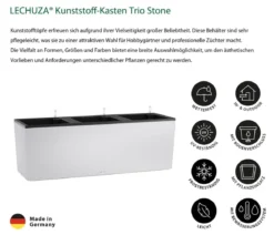 LECHUZA® Kunststoff-Kasten Trio Stone inkl. Pflanzeinsatz, rechteckig, ca. B132,5/H46,5/T44,5 cm