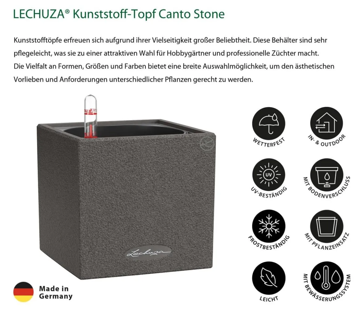 LECHUZA® Kunststoff-Topf Canto Stone, eckig, ca. B14/H13,5/T14 cm