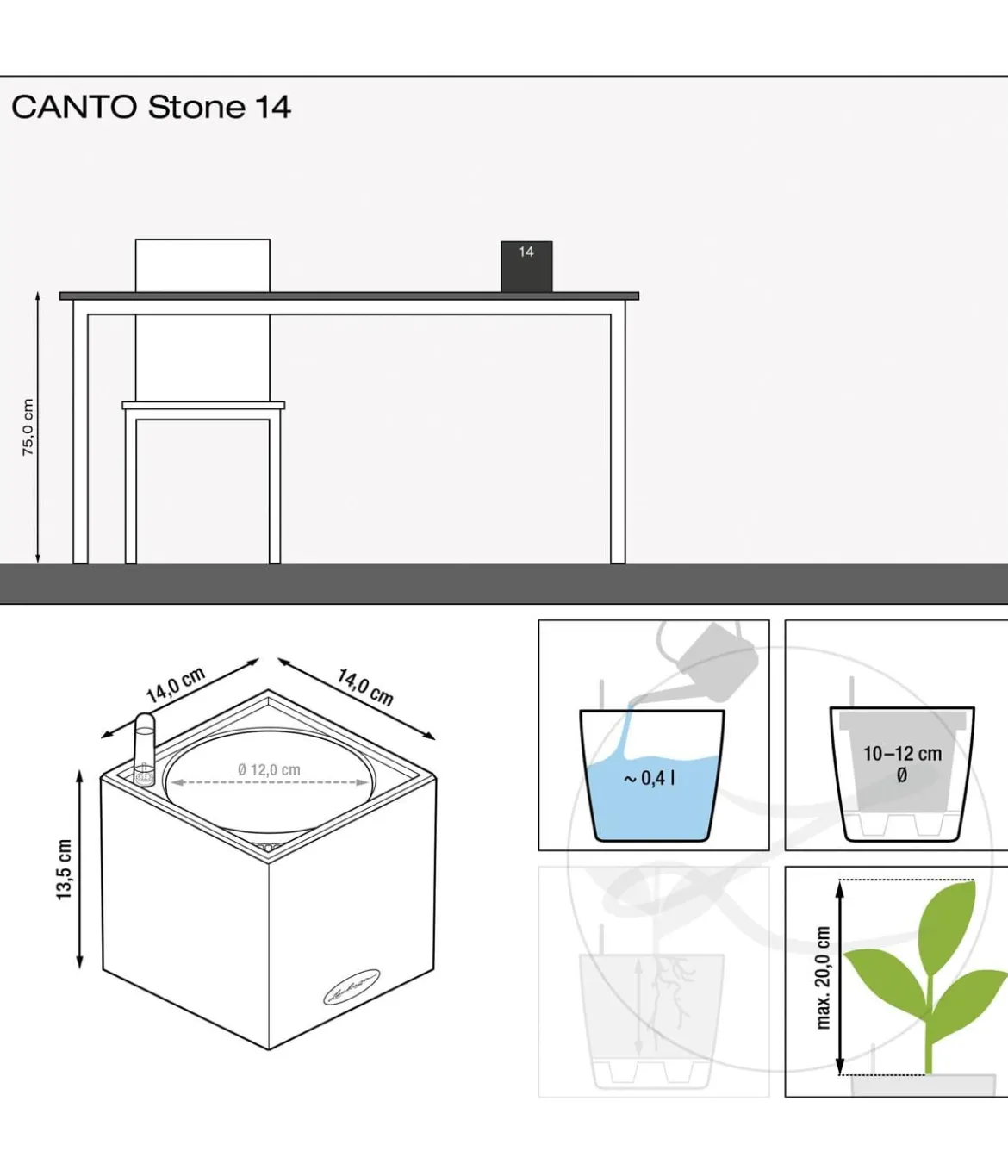 LECHUZA® Kunststoff-Topf Canto Stone, eckig, ca. B14/H13,5/T14 cm